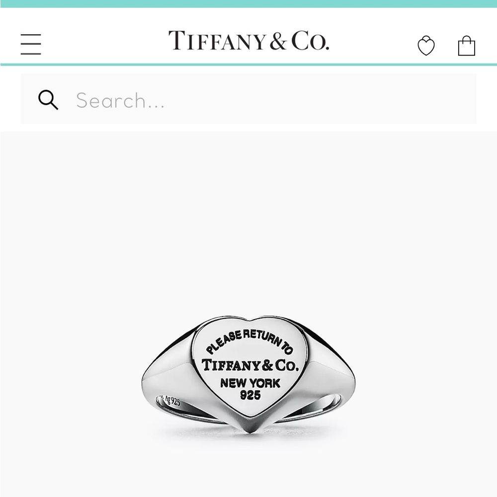 Tiffany & Co. Silver Heart Signet Ring size 8